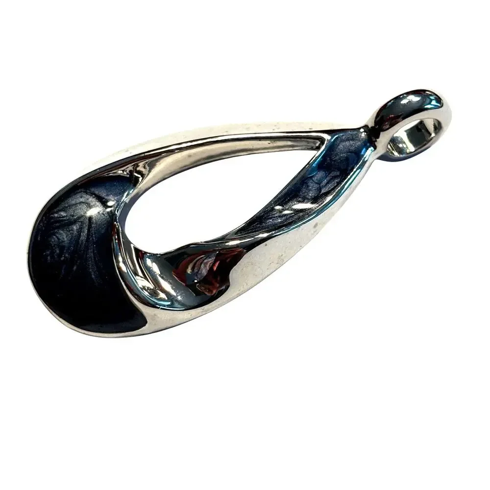 Lia Sophia oval shape silver pendant teardrop with gray swirl enamel details
